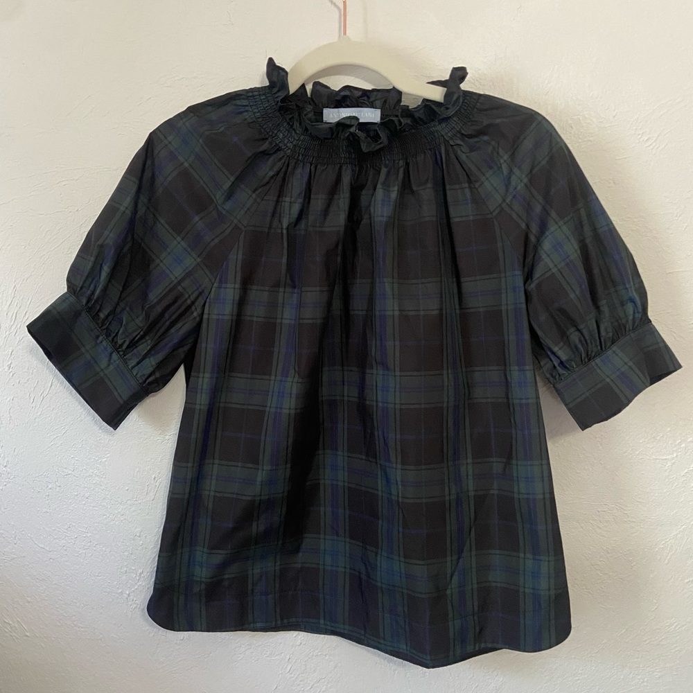 Antonio Melani Plaid Ruffle Neck Women's Top - Picture 3 of 7